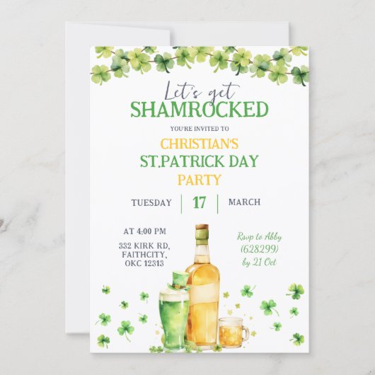 St Patrick Day Let's Get Shamrocked Party 招待状 (正面)