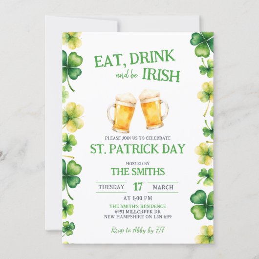 St Patrick Eat, Drink, and be Irish Party 招待状 (正面)