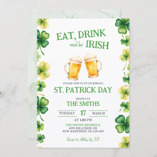 St Patrick Eat, Drink, and be Irish Party 招待状 (正面/裏面)