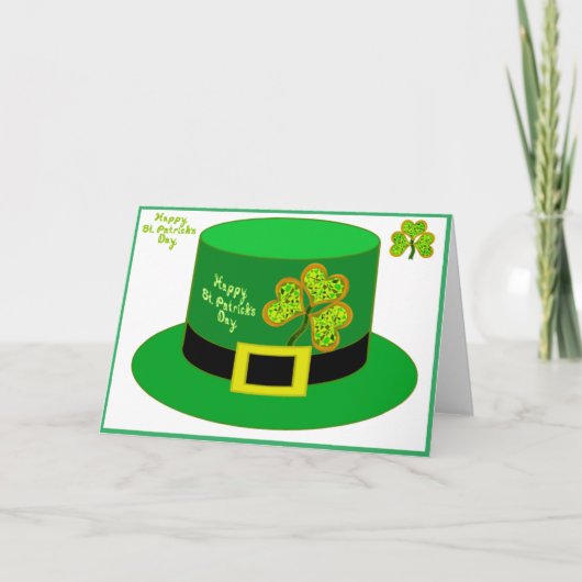 St Patrick Leprechaunカードパーティーハットpdf カード (正面)