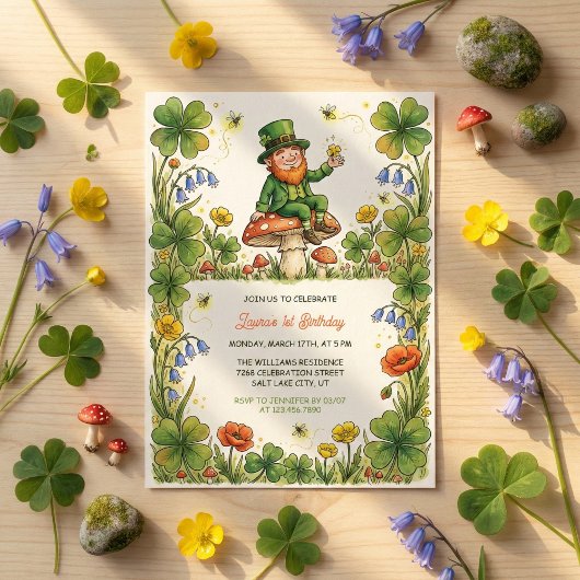 St Patrick Leprechaun 1st Birthday Green Shamrock 招待状