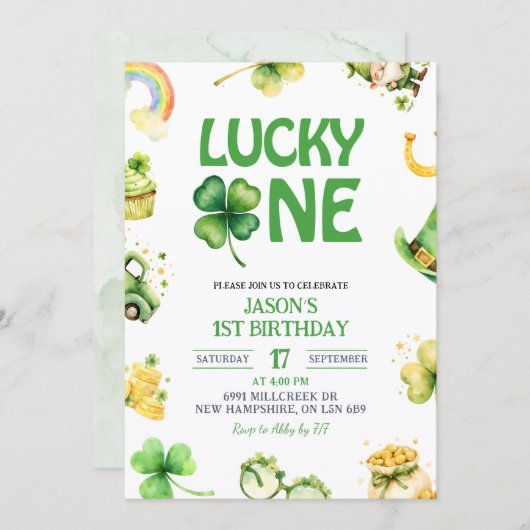 St Patrick Lucky One First Birthday Invitation 招待状 (正面/裏面)