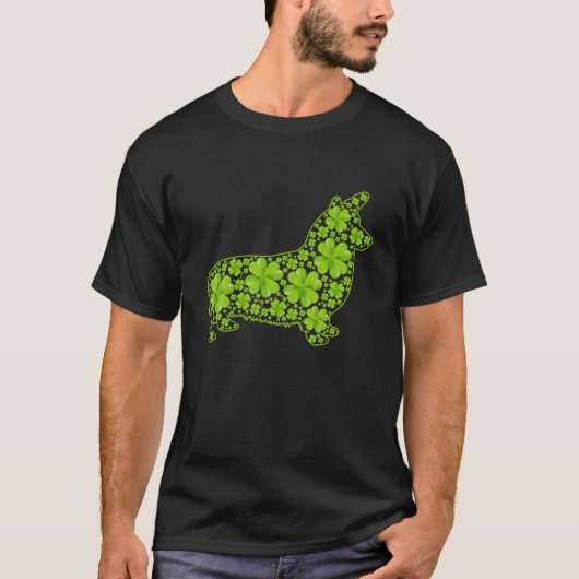 St. Patrick Retro Leprechaun Corgi Dog Shamrock Tシャツ (正面)