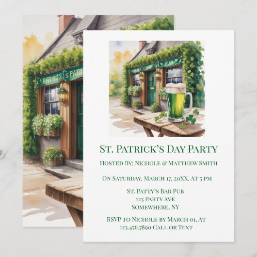 St Patrick’s Day Bar Pub Party 招待状 (正面/裏面)
