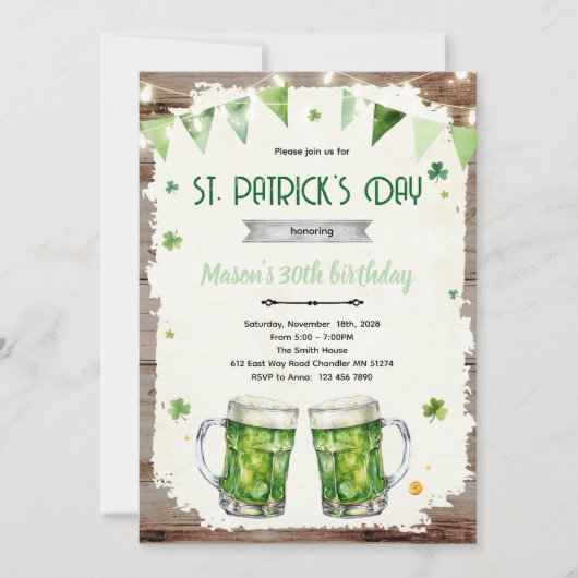 St Patrick’s Day beer birthday invite 招待状 (正面)