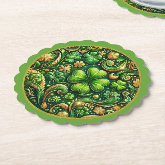 St. Patrick’s Day Clover Design  ペーパーコースター (アングル)