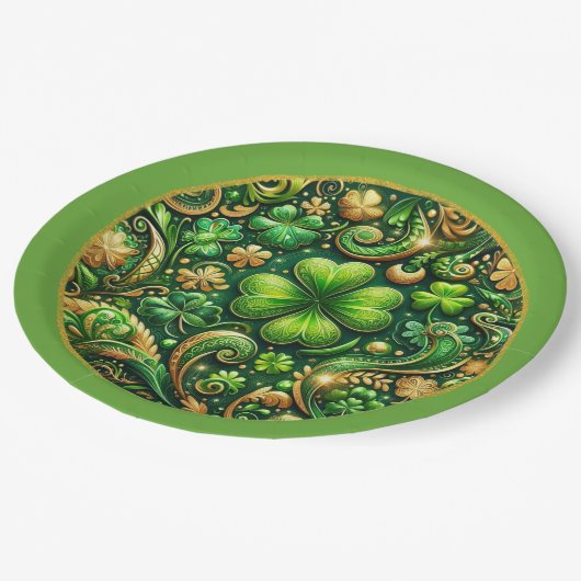 St. Patrick’s Day Clover Design  ペーパープレート (アングル)