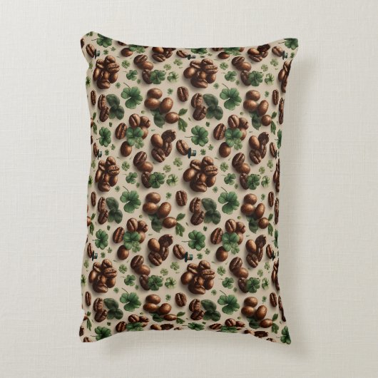 St. Patrick’s Day Coffee & Shamrock Pattern アクセントクッション (裏面(縦))