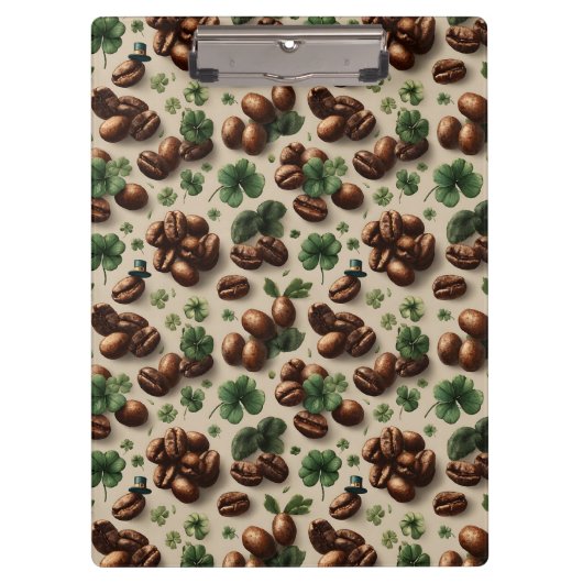 St. Patrick’s Day Coffee & Shamrock Pattern クリップボード (正面)