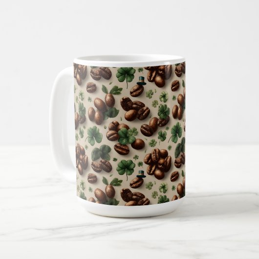 St. Patrick’s Day Coffee & Shamrock Pattern コーヒーマグカップ (正面左)
