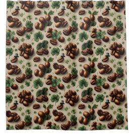 St. Patrick’s Day Coffee & Shamrock Pattern シャワーカーテン
