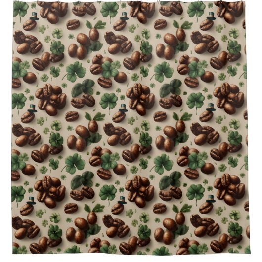 St. Patrick’s Day Coffee & Shamrock Pattern シャワーカーテン (正面)