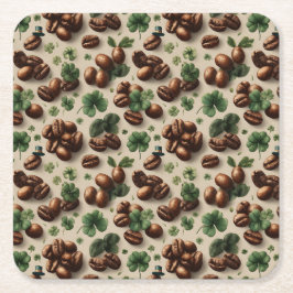 St. Patrick’s Day Coffee & Shamrock Pattern スクエアペーパーコースター