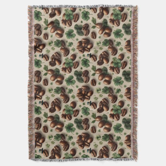 St. Patrick’s Day Coffee & Shamrock Pattern スローブランケット (正面縦)