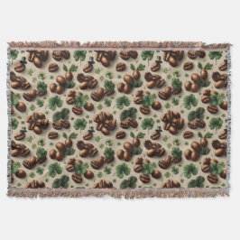 St. Patrick’s Day Coffee & Shamrock Pattern スローブランケット