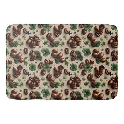 St. Patrick’s Day Coffee & Shamrock Pattern バスマット (正面)