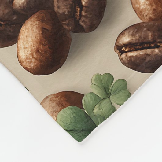 St. Patrick’s Day Coffee & Shamrock Pattern フリースブランケット (角)