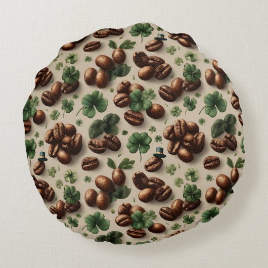 St. Patrick’s Day Coffee & Shamrock Pattern ラウンドクッション (裏面)