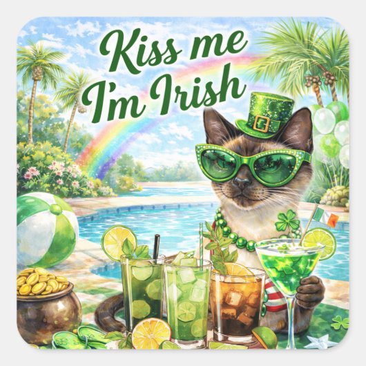St. Patrick’s Day Glam Cat Pool Party  スクエアシール (正面)