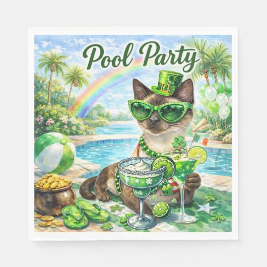 St. Patrick’s Day Glam Cat Pool Party  スタンダードランチョンナプキン (正面)