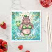 St. Patrick’s Day Glam Hippo Bikini in the pool  スタンダードランチョンナプキン (インサイチュ)