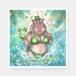 St. Patrick’s Day Glam Hippo Bikini in the pool  スタンダードランチョンナプキン