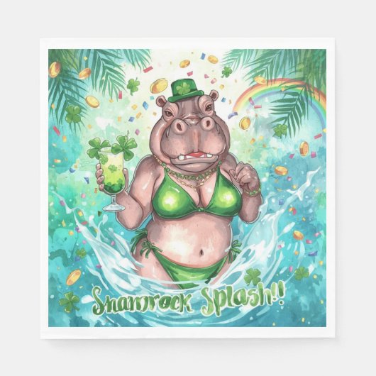 St. Patrick’s Day Glam Hippo Bikini in the pool  スタンダードランチョンナプキン (正面)