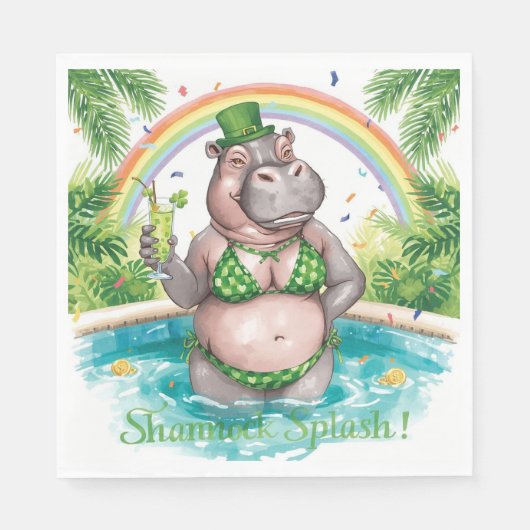 St. Patrick’s Day Glam Hippo Bikini in the pool スタンダードランチョンナプキン (正面)