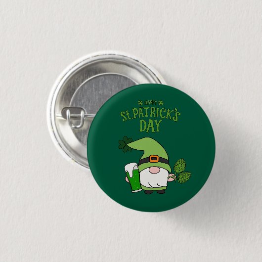 St. Patrick’s Day Gnome Green Round Button 缶バッジ (正面&裏面)