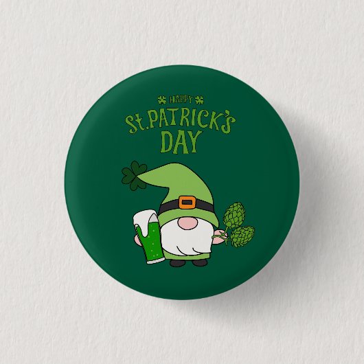 St. Patrick’s Day Gnome Green Round Button 缶バッジ (正面)