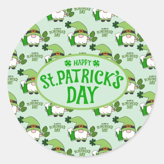 St. Patrick’s Day Gnome Green Sticker ラウンドシール (正面)