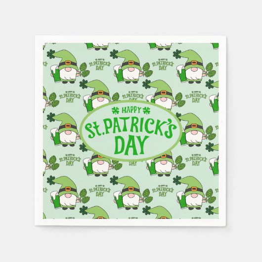 St. Patrick’s Day Gnome Napkins スタンダードカクテルナプキン (正面)