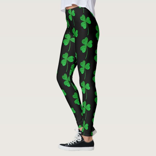 St. Patrick’s Day Green Faux Glitter Shamrock レギンス (左)