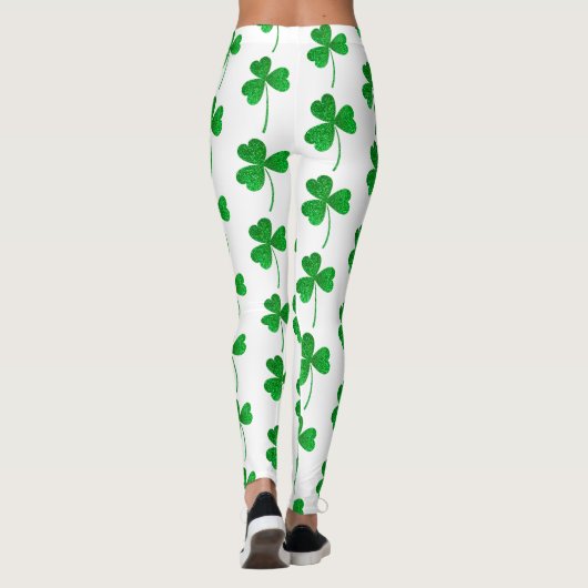 St. Patrick’s Day Green Faux Glitter Shamrock レギンス (裏面)