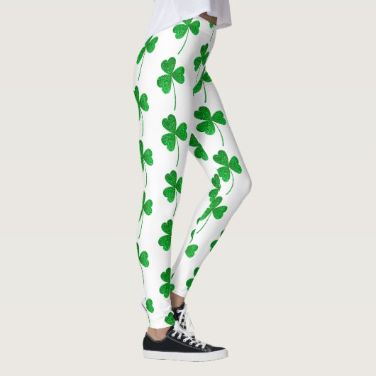St. Patrick’s Day Green Faux Glitter Shamrock レギンス (右)