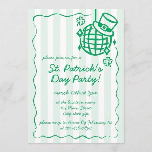 St. Patrick’s Day Green Hand Drawn Party 招待状 (正面)