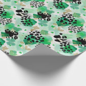 St. Patrick’s Day Green Leopard & Heart Shamrock ラッピングペーパー (角)