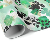 St. Patrick’s Day Green Leopard & Heart Shamrock ラッピングペーパー (ロールコーナー)