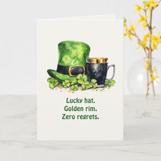 St. Patrick’s Day Leprechaun Hat & Mug Funny Card カード (黄色い花)