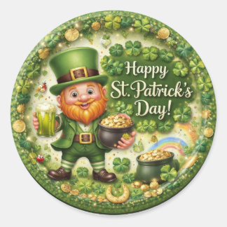 St. Patrick’s Day Leprechaun Sticker Set ラウンドシール