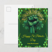 St. Patrick’s Day Luck of the Irish Fist Shamrock シーズンポストカード (正面/裏面)
