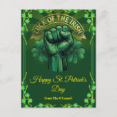 St. Patrick’s Day Luck of the Irish Fist Shamrock シーズンポストカード (正面)