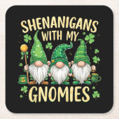 St Patrick’s Day Lucky Shamrock Gnome  スクエアペーパーコースター (正面)