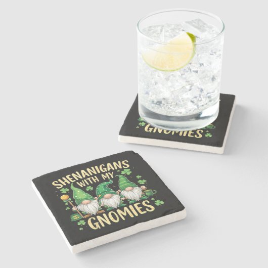 St Patrick’s Day Lucky Shamrock Gnome  ストーンコースター (横)