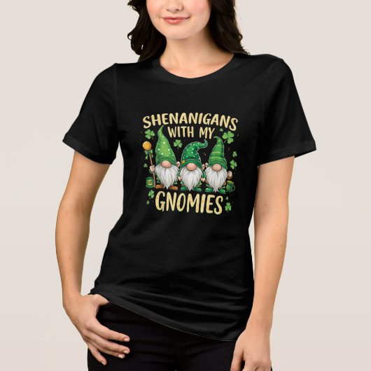 St Patrick’s Day Lucky Shamrock Gnome トライブレンドTシャツ (正面)