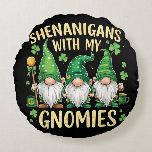 St Patrick’s Day Lucky Shamrock Gnome ラウンドクッション (正面)