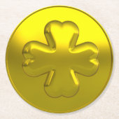 St. Patrick’s Day Luxury Gold Shamrock Coin ラウンドペーパーコースター (正面)