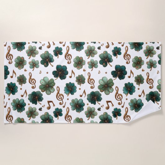St. Patrick’s Day Musical Shamrock ビーチタオル (正面)