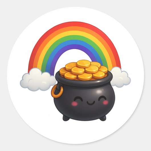 St Patrick’s Day Pot of Gold Sticker ラウンドシール (正面)