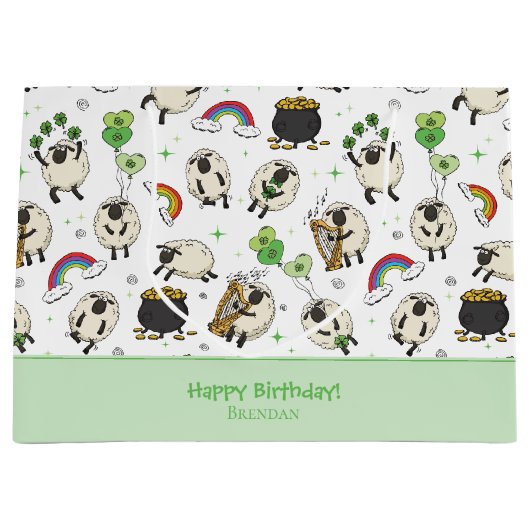 St. Patrick’s Day Sheep & Shamrocks Kids ラージペーパーバッグ (正面)